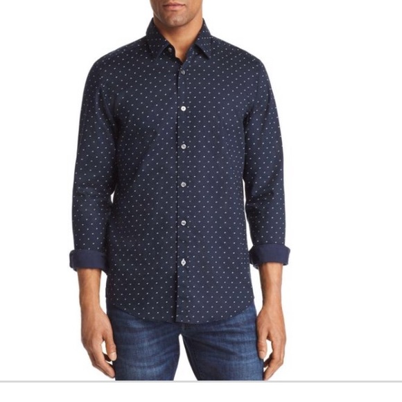 Boss Black Other - NEW • Boss • Button Down Dress Shirt Navy Dots 16
